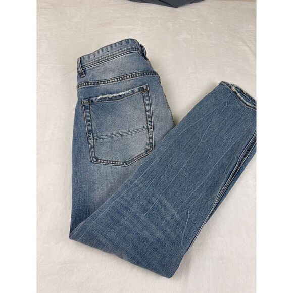 Akoo Straight Jeans Men's Size 38 Blue Denim Solid Cotton Distressed High-Rise - Picture 9 of 16